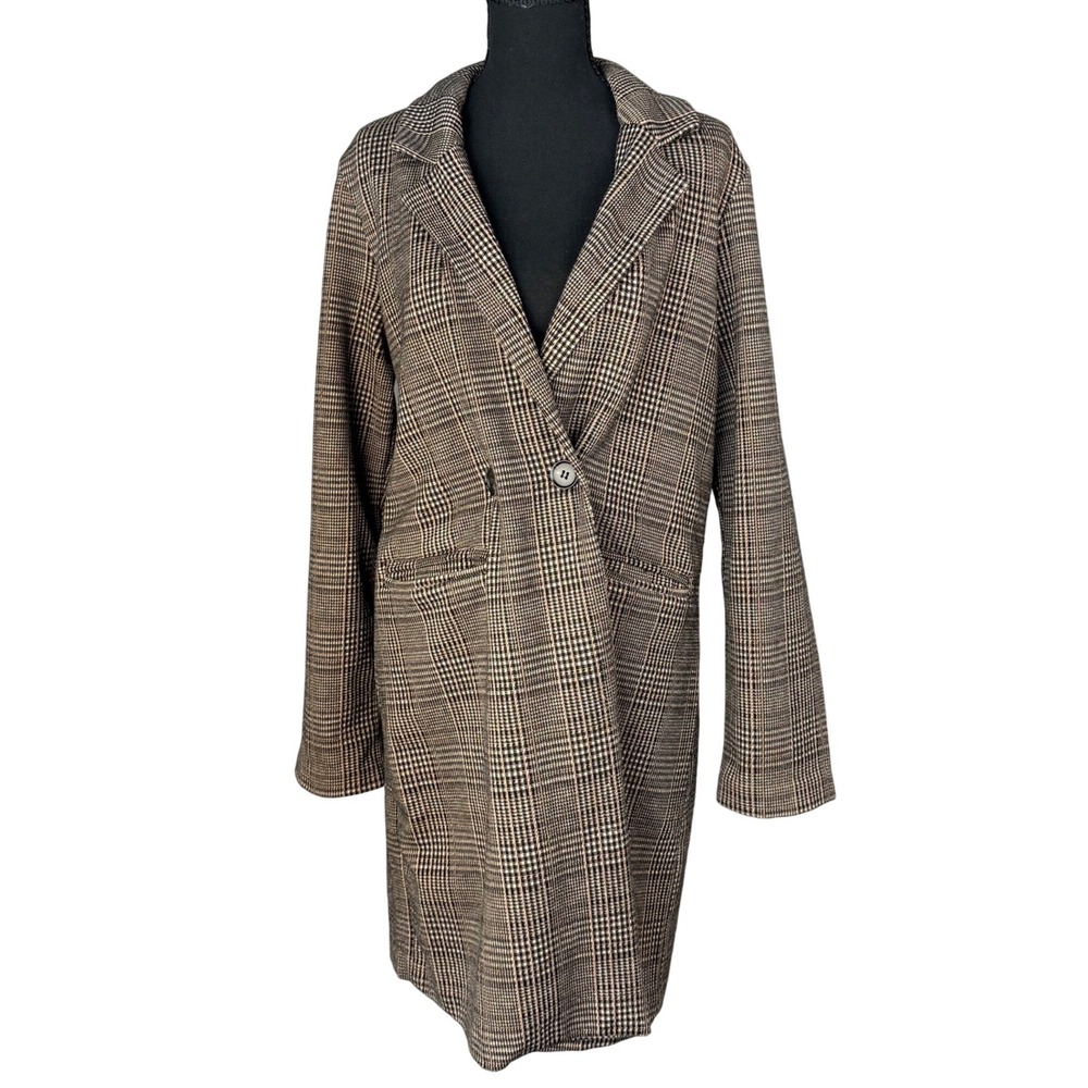 Philosophy Republic Clothing Plaid Longline Coatigan Brown Glen Check Jacket Sml